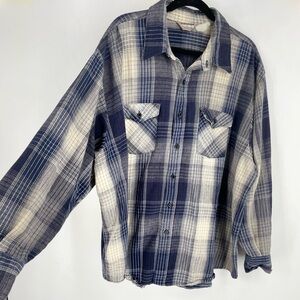 Vintage 90s Winter Run XL Blue Flannel Button Up Shacket Shirt Work Camp Outdoor